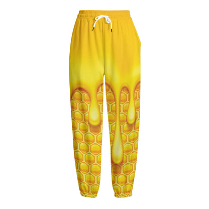 Sweet Honey Bee Hive Print Fleece Lined Knit Pants