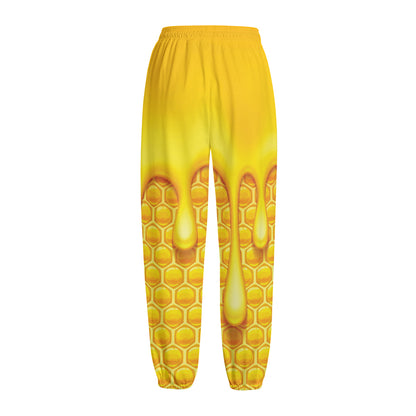 Sweet Honey Bee Hive Print Fleece Lined Knit Pants