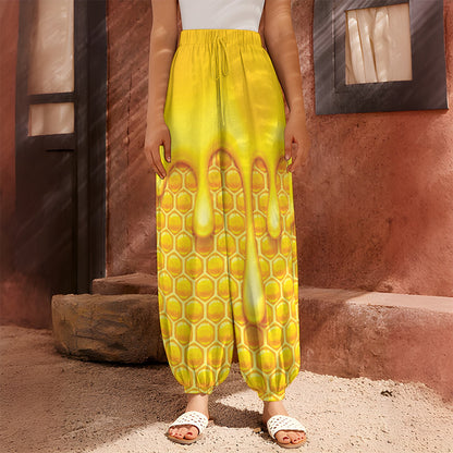 Sweet Honey Bee Hive Print Harem Pants