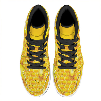 Sweet Honey Bee Hive Print High Top Leather Sneakers