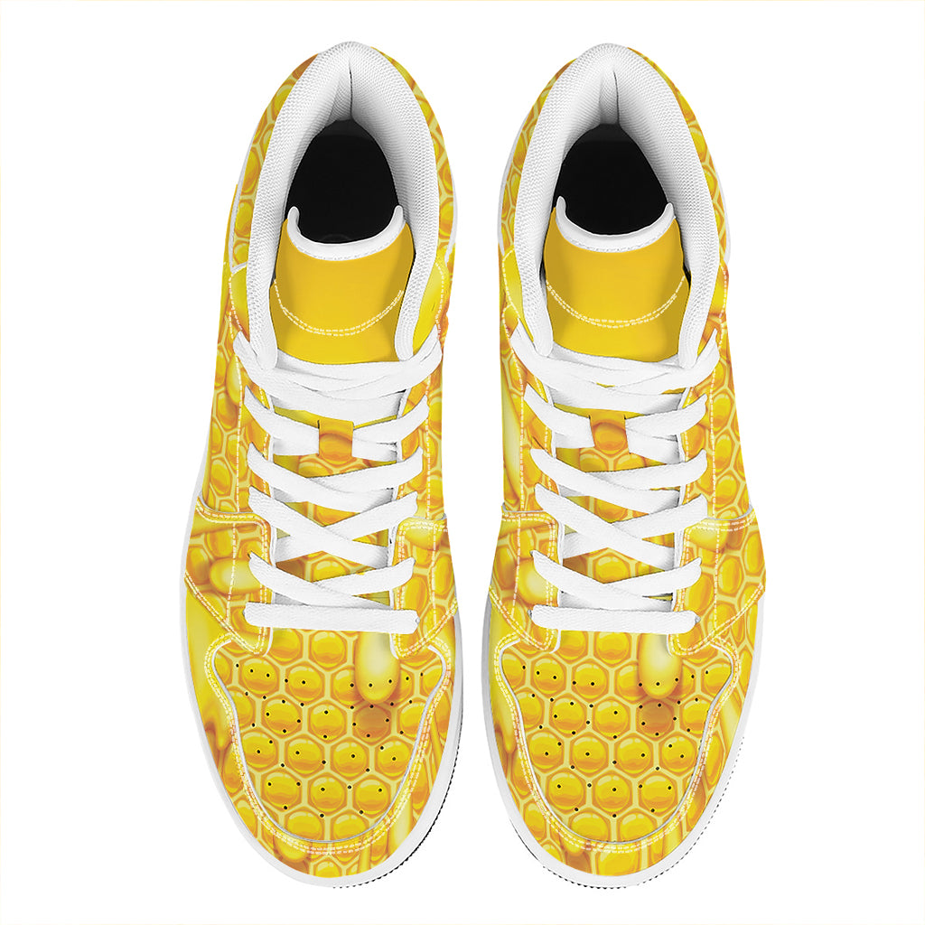 Sweet Honey Bee Hive Print High Top Leather Sneakers