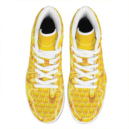 Sweet Honey Bee Hive Print High Top Leather Sneakers