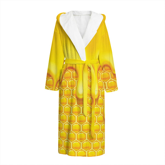 Sweet Honey Bee Hive Print Hooded Bathrobe
