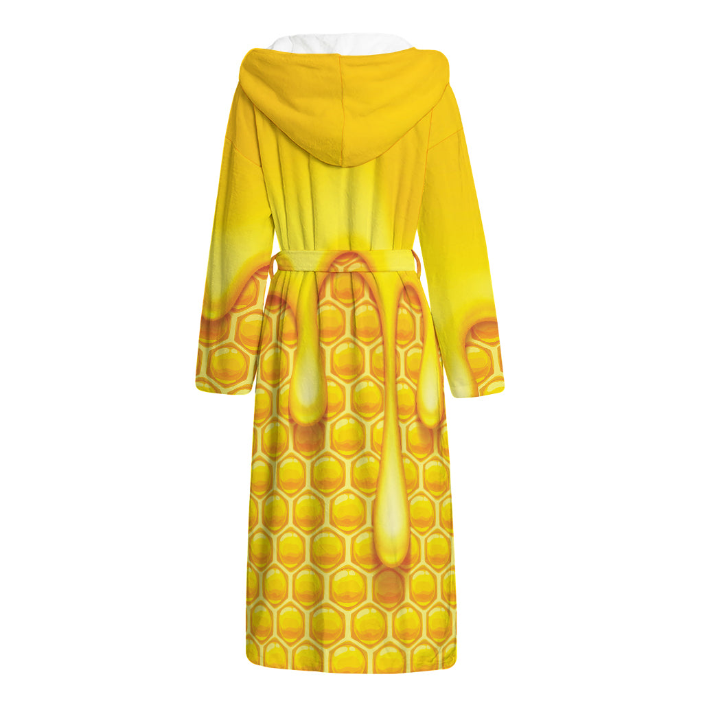 Sweet Honey Bee Hive Print Hooded Bathrobe