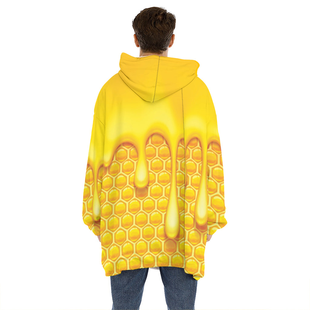 Sweet Honey Bee Hive Print Hoodie Blanket