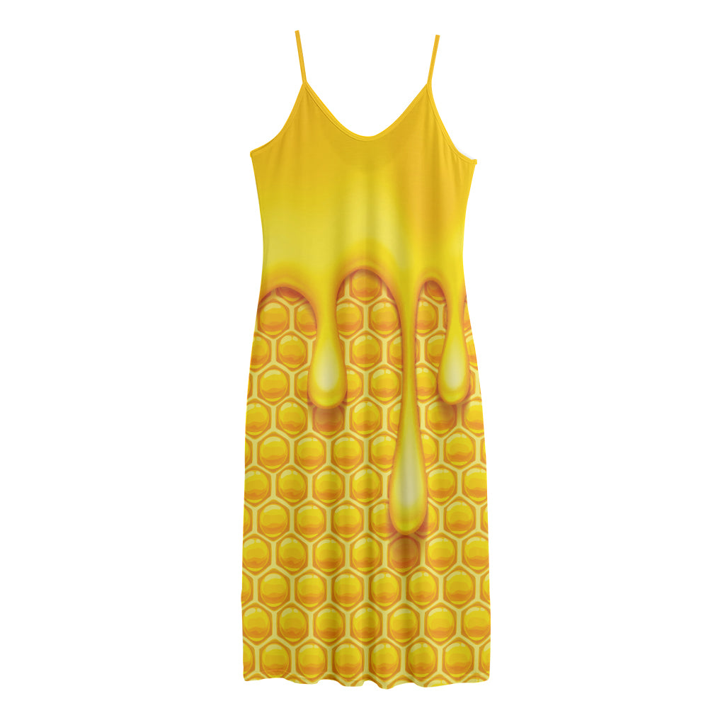 Sweet Honey Bee Hive Print Jersey Midi Cami Dress