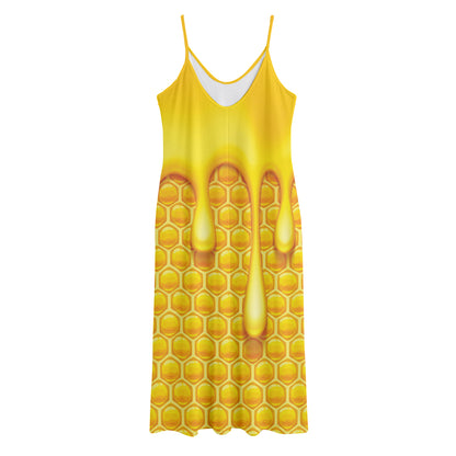 Sweet Honey Bee Hive Print Jersey Midi Cami Dress