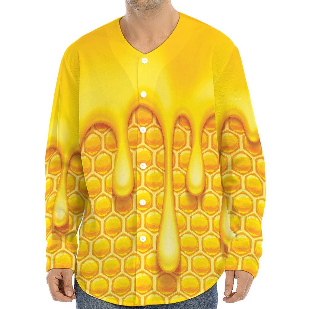 Sweet Honey Bee Hive Print Long Sleeve Baseball Jersey