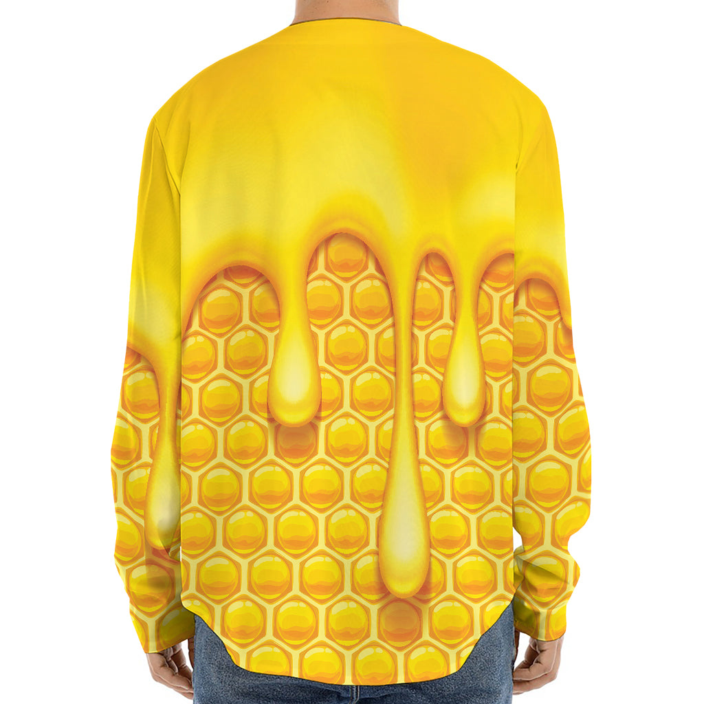 Sweet Honey Bee Hive Print Long Sleeve Baseball Jersey