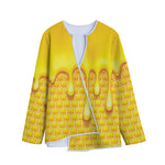 Sweet Honey Bee Hive Print Long Sleeve Short Coat