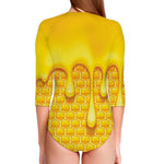 Sweet Honey Bee Hive Print Long Sleeve Swimsuit