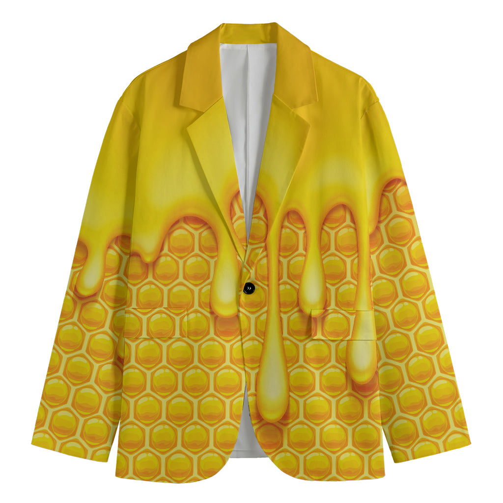 Sweet Honey Bee Hive Print Men's Cotton Blazer