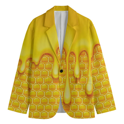 Sweet Honey Bee Hive Print Men's Cotton Blazer