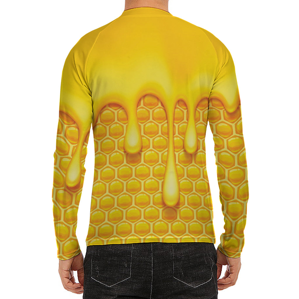 Sweet Honey Bee Hive Print Men's Long Sleeve Rash Guard