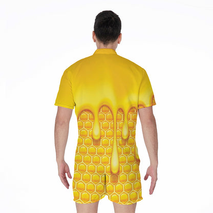 Sweet Honey Bee Hive Print Men's Rompers