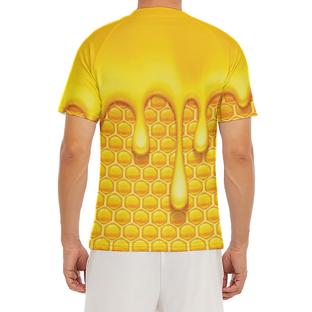 Sweet Honey Bee Hive Print Men's Short Sleeve Rash Guard