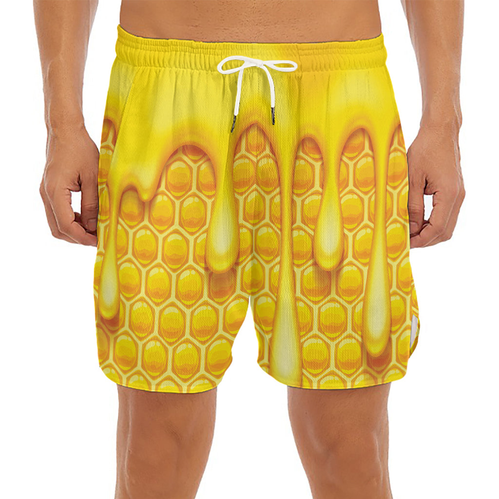 Sweet Honey Bee Hive Print Men's Split Running Shorts