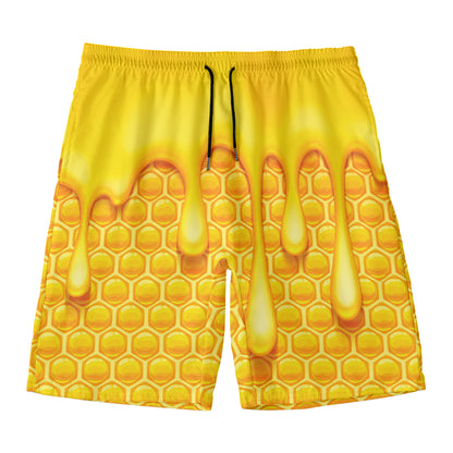 Sweet Honey Bee Hive Print Men's Swim Trunks