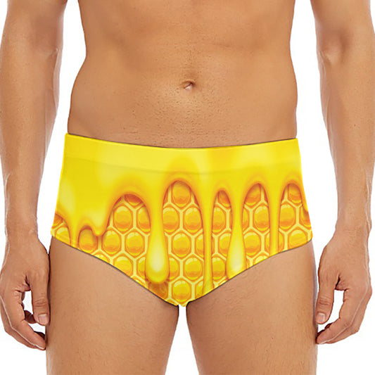 Sweet Honey Bee Hive Print Men's Triangle Swim Briefs