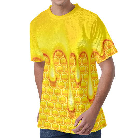 Sweet Honey Bee Hive Print Men's Velvet T-Shirt