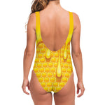 Sweet Honey Bee Hive Print One Piece Swimsuit