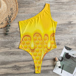 Sweet Honey Bee Hive Print One Shoulder Bodysuit