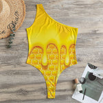 Sweet Honey Bee Hive Print One Shoulder Bodysuit