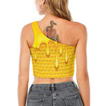 Sweet Honey Bee Hive Print One Shoulder Crop Top