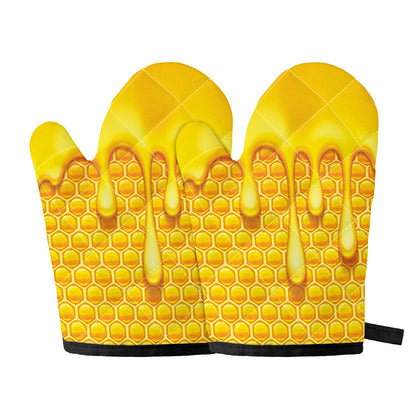 Sweet Honey Bee Hive Print Oven Mitts