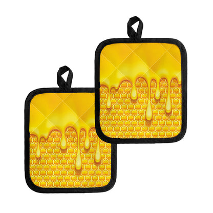 Sweet Honey Bee Hive Print Pot Holders