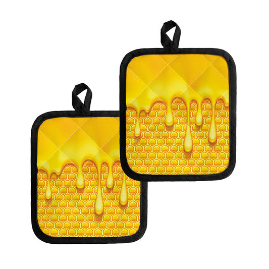 Sweet Honey Bee Hive Print Pot Holders