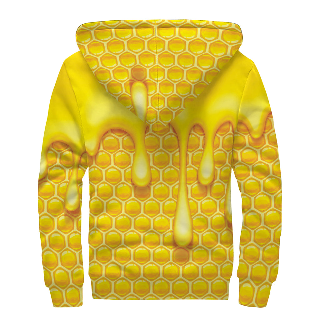 Sweet Honey Bee Hive Print Sherpa Lined Zip Up Hoodie
