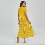 Sweet Honey Bee Hive Print Short Sleeve Maxi Dress