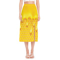 Sweet Honey Bee Hive Print Side Slit Midi Skirt