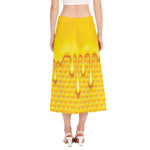 Sweet Honey Bee Hive Print Side Slit Midi Skirt