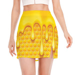 Sweet Honey Bee Hive Print Side Slit Mini Skirt