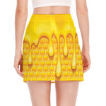 Sweet Honey Bee Hive Print Side Slit Mini Skirt