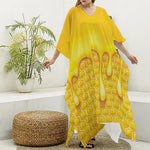Sweet Honey Bee Hive Print Silk V-Neck Kaftan Dress