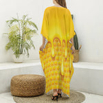 Sweet Honey Bee Hive Print Silk V-Neck Kaftan Dress