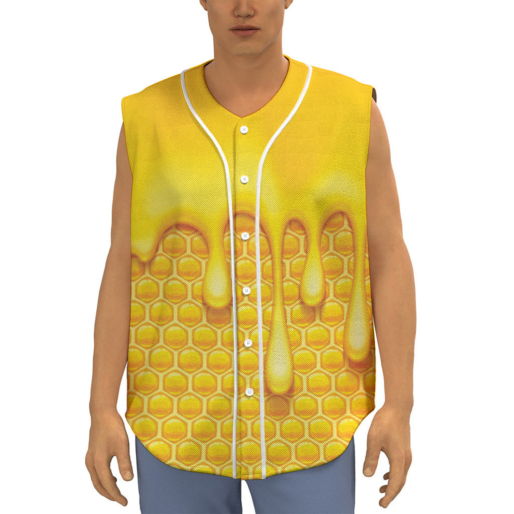 Sweet Honey Bee Hive Print Sleeveless Baseball Jersey
