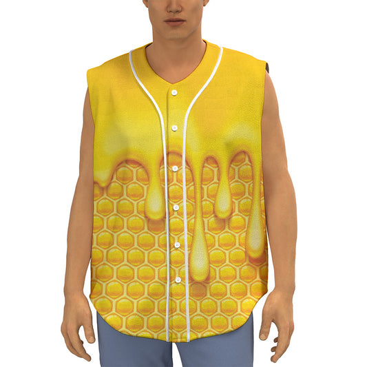 Sweet Honey Bee Hive Print Sleeveless Baseball Jersey