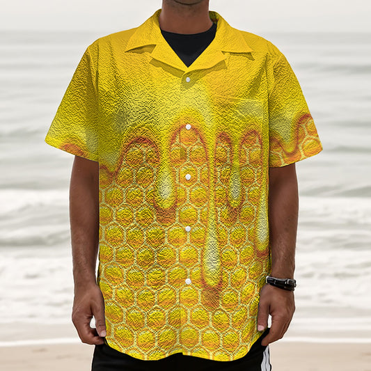 Sweet Honey Bee Hive Print Textured Short Sleeve Shirt