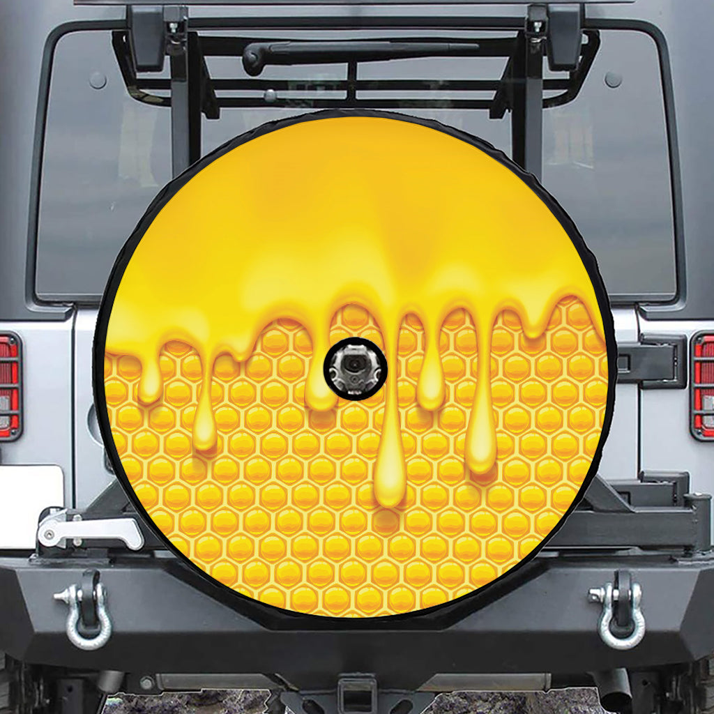 Sweet Honey Bee Hive Print Tire Cover With Camera Hole