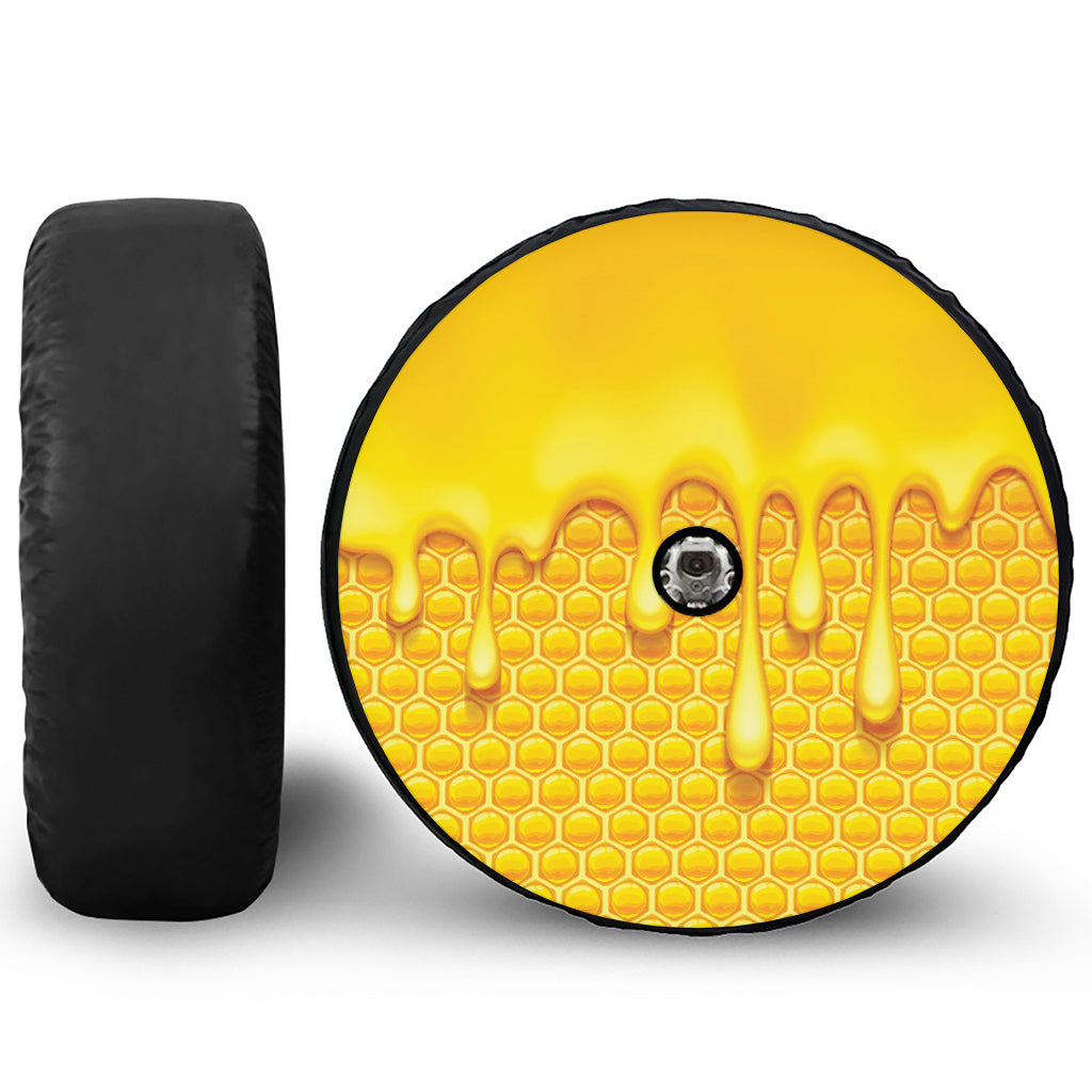 Sweet Honey Bee Hive Print Tire Cover With Camera Hole