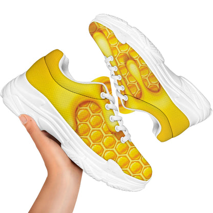 Sweet Honey Bee Hive Print White Chunky Shoes