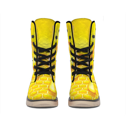 Sweet Honey Bee Hive Print Winter Boots