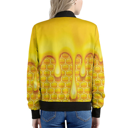 Sweet Honey Bee Hive Print Women's Bomber Jacket