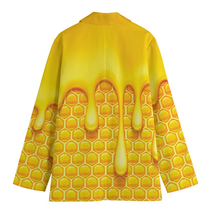 Sweet Honey Bee Hive Print Women's Cotton Blazer