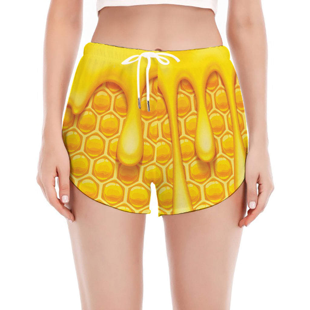 Sweet Honey Bee Hive Print Women's Split Running Shorts