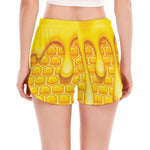 Sweet Honey Bee Hive Print Women's Split Running Shorts